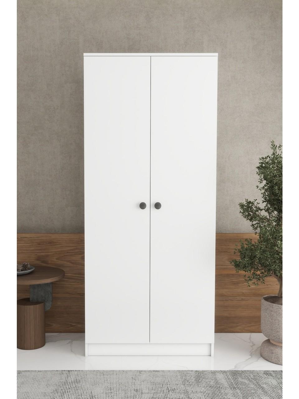 2 Kapaklı 2 Raflı Tek Askılı Mega Elbise Dolabı Beyaz İMB063